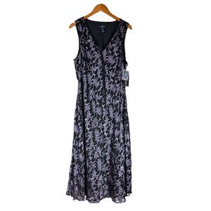 VTG Eva Blue Plus Burnout Velvet Floral Dress Sequin Bias Cut Black 20 NWT